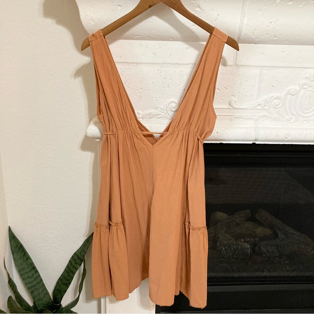 Brown Sundress Festival Minidress Ruffles Tie Waist Size Small